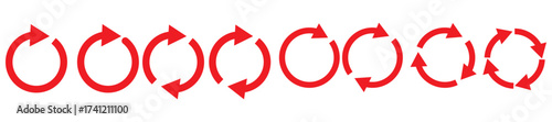 Blue circle arrows icon set. Round reload sign, repeat icon, rotate arrow symbol, arrow pictogram, refresh reload rotation loop sign set