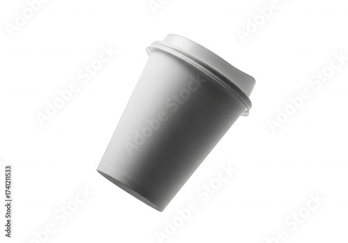 White paper cup floating isolated on a transparent background