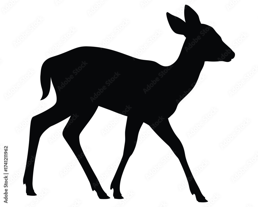 Fototapeta premium Silhouette of a graceful deer walking in a white background