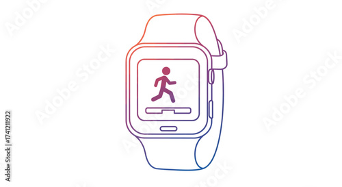 Colorful gradient smartwatch with fitness icon in minimalist line art style