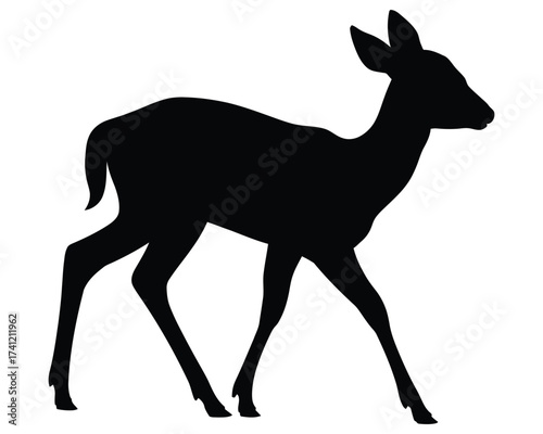 Silhouette of a graceful deer walking in a white background