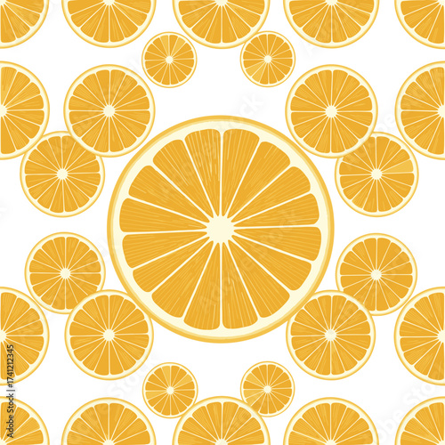 Seamless pattern of vibrant orange slices creating a fresh citrus background.