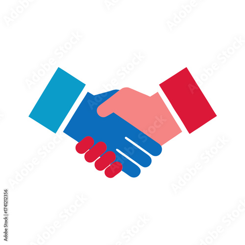 Two hands shaking in agreement and partnership isolated on white background