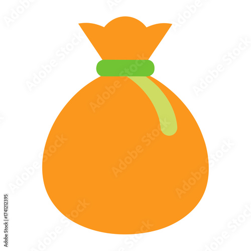 Orange money bag with green tie isolated on white background