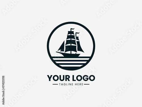 Elegant sailboat ship vector logo illustration for marine, travel and adventure design