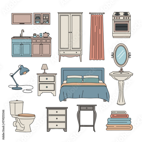 A collection of home furnishings for various rooms in a house.