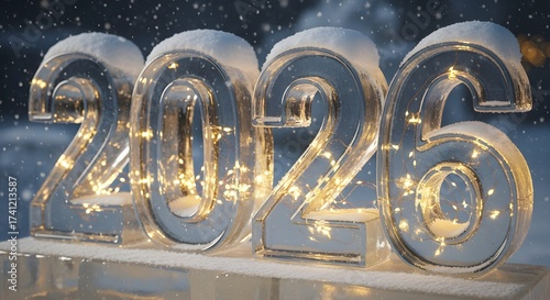 Celebrate the shimmering New Year with glowing 2026 display - A magical winter greeting that shines with hope and festive cheer for your holiday campaigns