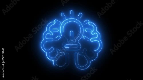 Wallpaper Mural Futuristic glowing brain with light bulb neon symbol representing artificial intelligence, innovation, creativity, and smart technology — blue electric light design on dark background  Torontodigital.ca