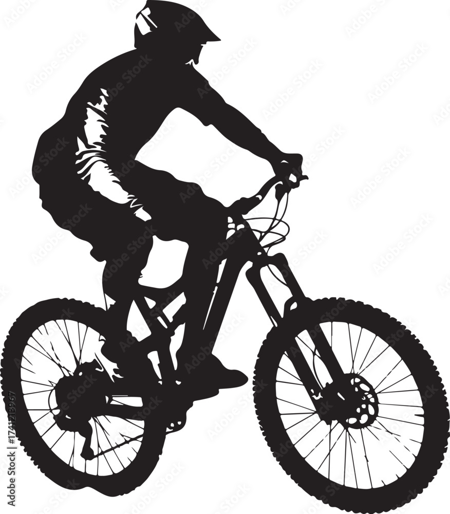Naklejka premium Mountain Biker in Action Silhouette
