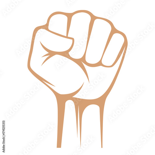 Brown fist raised in protest against white background hand power