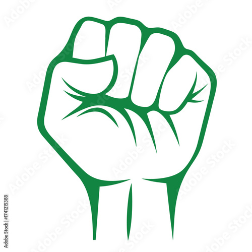 Green fist raised in protest or solidarity symbol hand