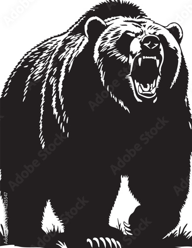 Fierce grizzly bear roaring silhouette
