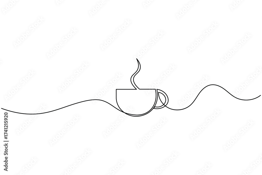 Obraz premium Coffee cup with steam continuous one line drawing minimalist style illustration