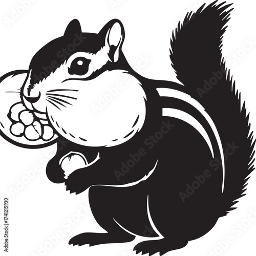 Cute chipmunk with full cheeks holding a nut silhouette