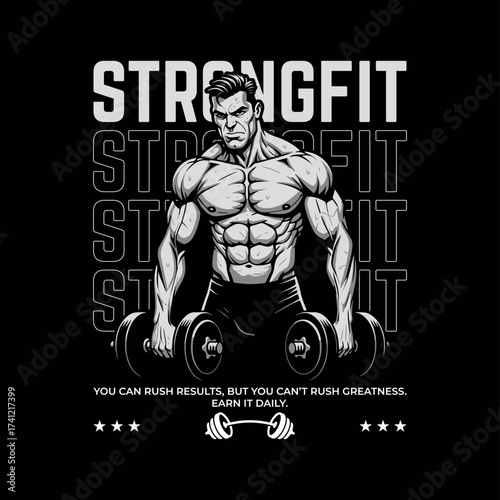 STRONGFIT Streetwear T-Shirt – Muscular Powerlifting Dumbbell Fitness Tee