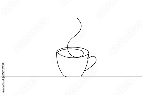 Coffee cup with steam continuous one line drawing minimalist style illustration