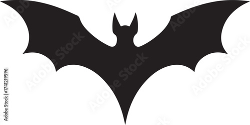 A stark black silhouette of a bat with its wings spread wide, creating a dramatic and iconic shape.