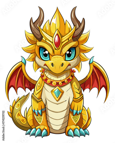 gold Dradon, cute God, real print Style, Full body, white background	