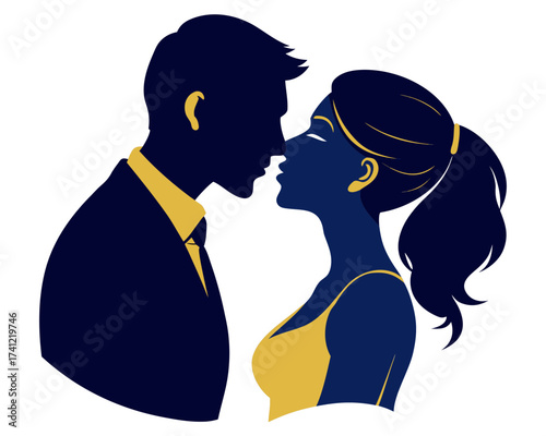 Couple kissing silhouette illustration  isolated on white background