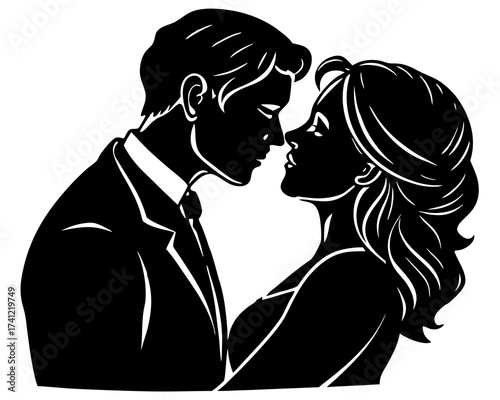 Couple kissing silhouette illustration  isolated on white background
