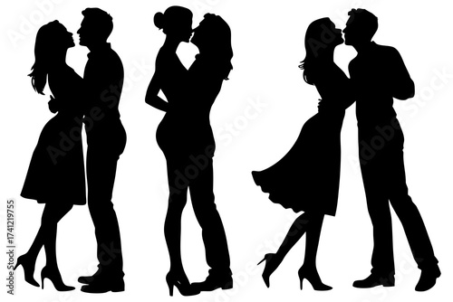 set of Couple kissing silhouette illustration 
