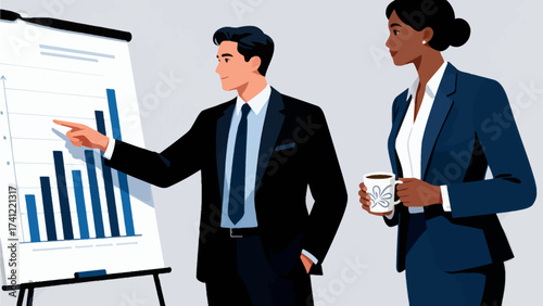 Business presentation with bar chart