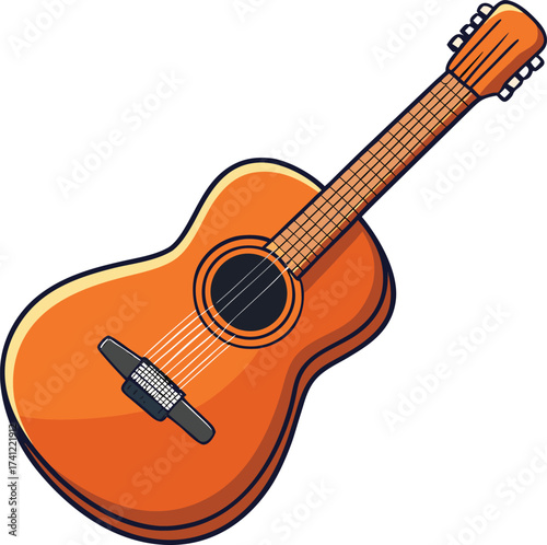 Orange acoustic guitar illustration musical instrument