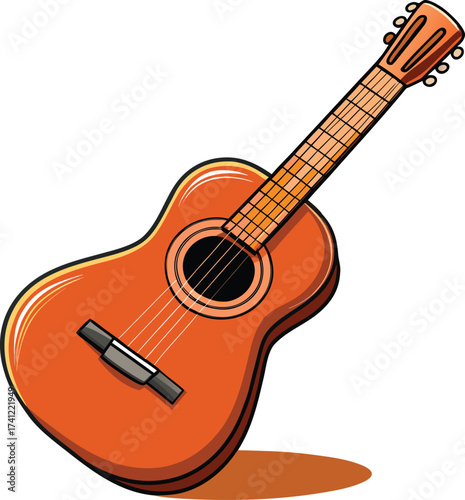 Orange acoustic guitar with black and white strings