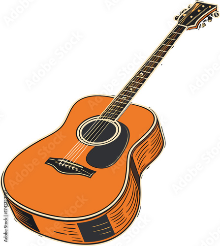 Orange Acoustic Guitar with Black Pickguard and White Strings