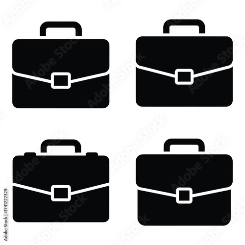 Four modern briefcases representing business travel and professional work accessories collection silhouette