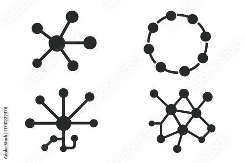 Connection logo collection vector set. Network, technology, communication abstract icons. Dots and lines connect symbol. Business, social media, global web system design elements.