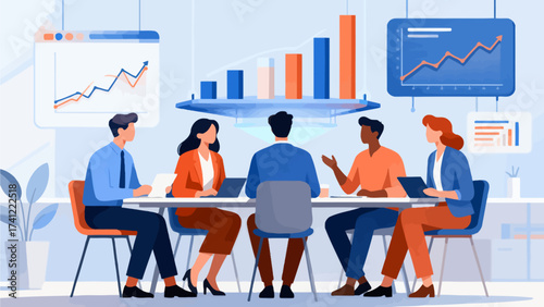 Business team in meeting with data charts