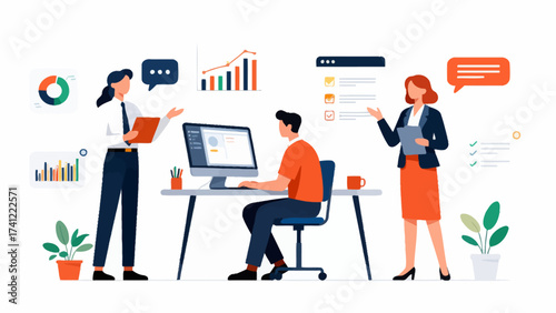 Business team collaborating at workstation