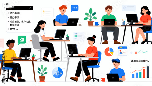 People working at desks with computers