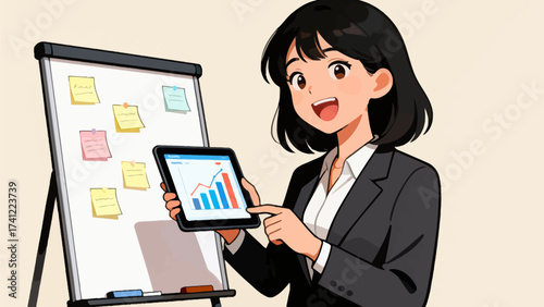 Woman presenting data on tablet