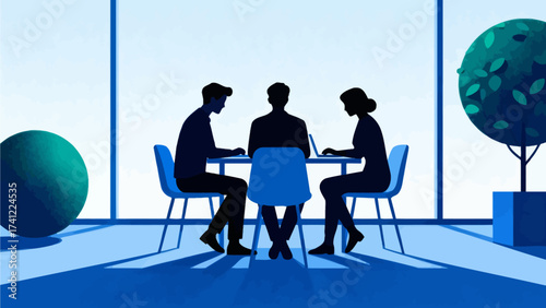 Three people working at a table