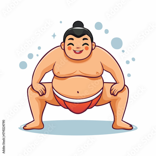 Sumo wrestler in squat pose with transparent background