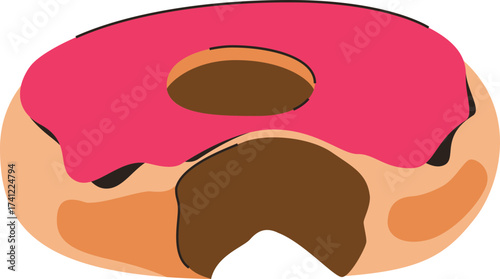 Donut with Pink Glazed and Bite Missing Illustration