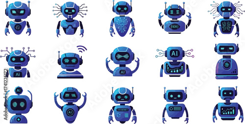 Futuristic robots collection AI technology for modern applications