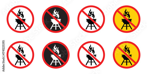 no barbecue with fire vector sign.fire ban warning symbol. 