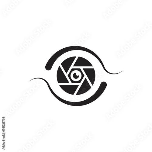 Flowing lens icon. Circular lens with wave accents, motion, creative photography.