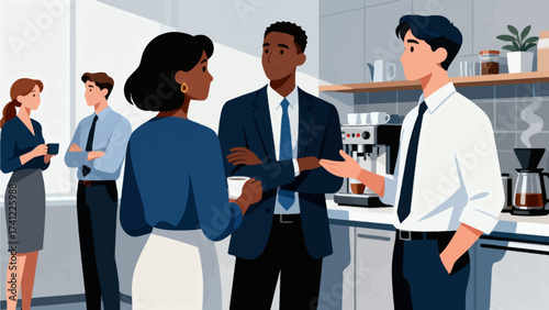 Business team interacting in office kitchen