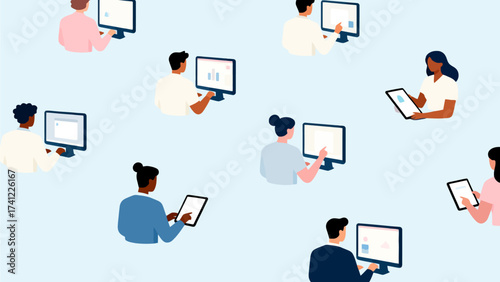 People using computers and tablets