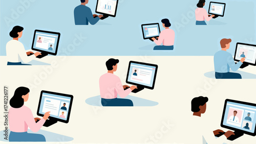 People using computers in a digital workspace