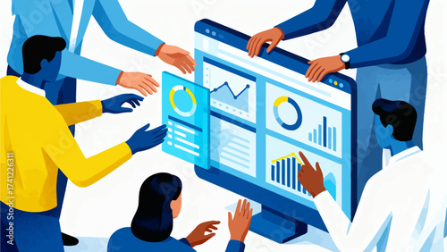 Team analyzing data on digital dashboard