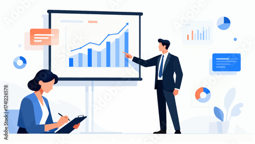 Business presentation with charts and data