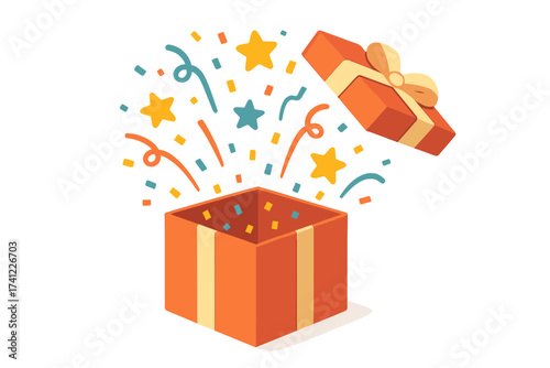 Gift box exploding with confetti. Giveaway and contest concept. Enter to win a prize banner. Surprise present opening for special offer or announcement. Winner reward vector illustration.