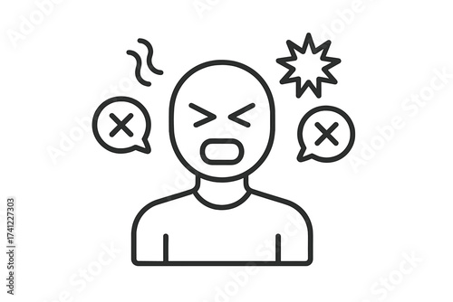 Anger, rage, and stress icon. Emotional outburst, irritability, and aggression. Mental health concept with frustration, negative emotion, conflict, and a person yelling.