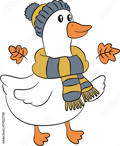 Cartoon of a goose wearing a scarf in autumn
