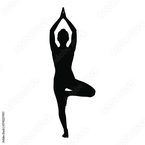 Silhouette of a person performing a yoga tree pose in a serene and balanced posture silhouette